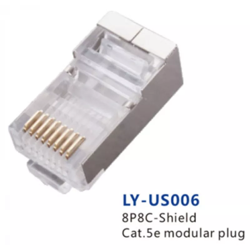 Conector RJ45 RJ45 Shielded Modular Plug,  Cat.5E,  LY-US006,  Long Type,  3u Gold plated,  100pcs/bag