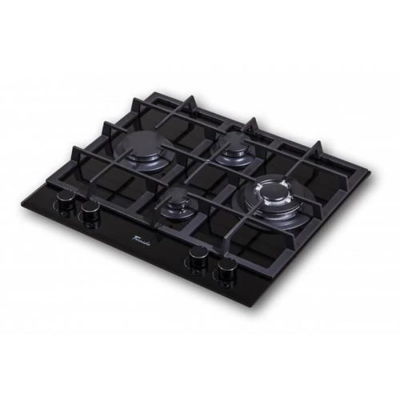 Plita incorporabila cu gaz TORNADO TR4020HM ROMB BL GLASS, 4 arzatoare,  Arzator Wok,  Sticla calita,  Aprindere electrica,  Negru