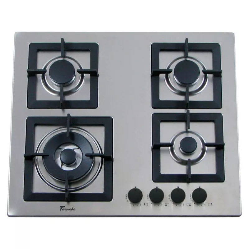 Plita incorporabila cu gaz TORNADO SL 4G221, 4 arzatoare,  Arzator Wok,  Inox,  Aprindere electrica