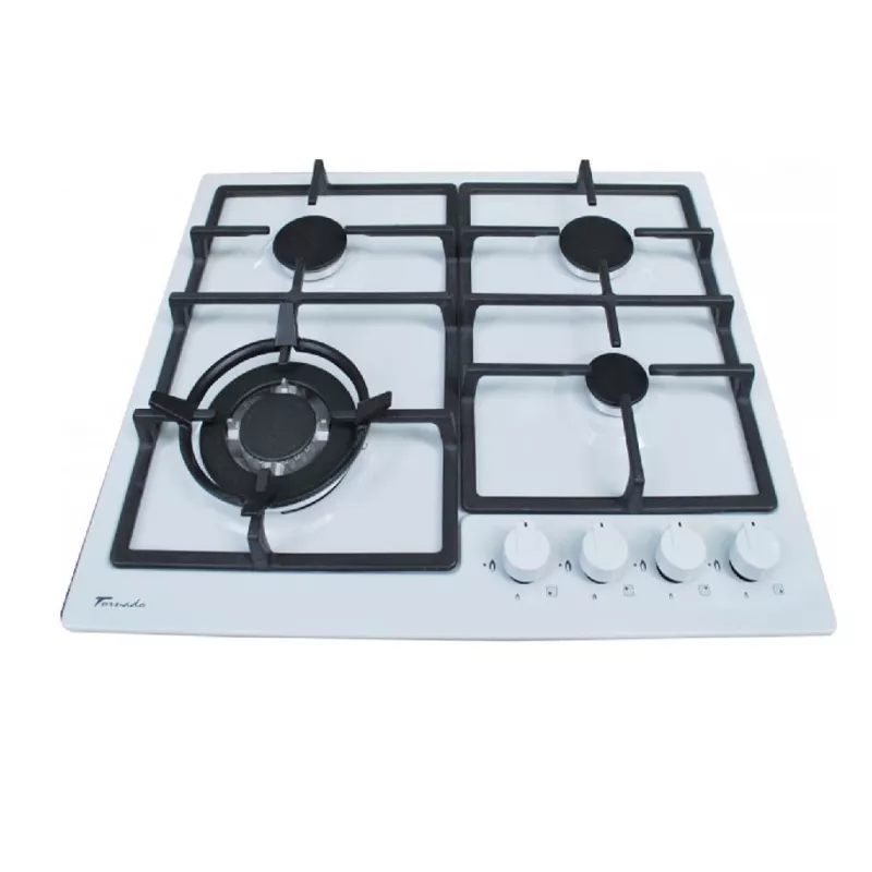 Plita incorporabila cu gaz TORNADO EN-6500 TURBO WH, 4 arzatoare, Arzator Wok, Email, Alb