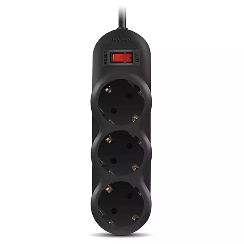 Prelungitor cu protectie SVEN SF-03L BLACK, 3 Sockets,  3.0m, retail box, flame-retardant material