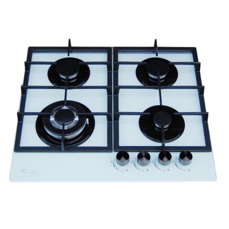 Plita incorporabila cu gaz TORNADO H59-4006B ECO WH, 4 arzatoare, Sticla calita, Alb