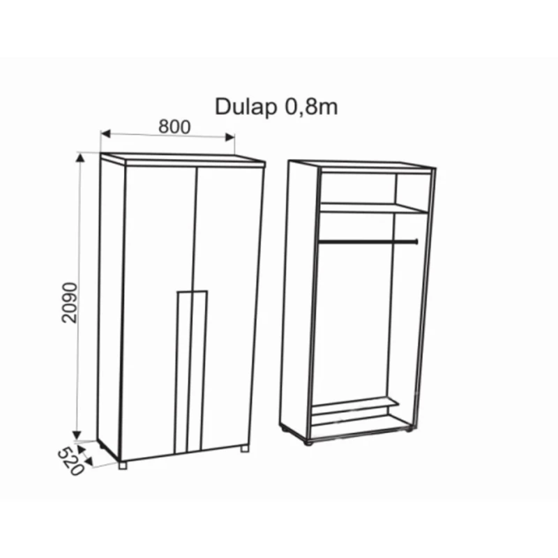 Шкаф Ambianta Living Oscar шкаф 0.8 м, ЛДСП, МДФ, Бардолино, 80 x 52 x 209