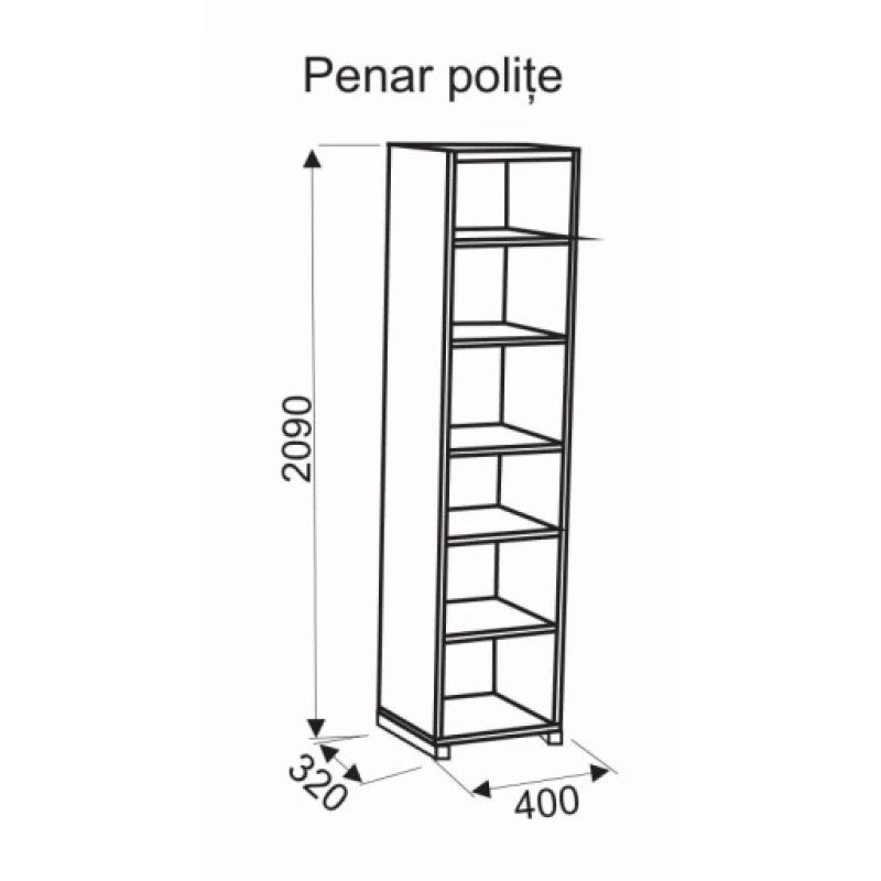 Dulap Ambianta LIVING OSCAR PENAR POLITE, PAL melaminat,  MDF,  Bardolino, 40 x 32 x 209
