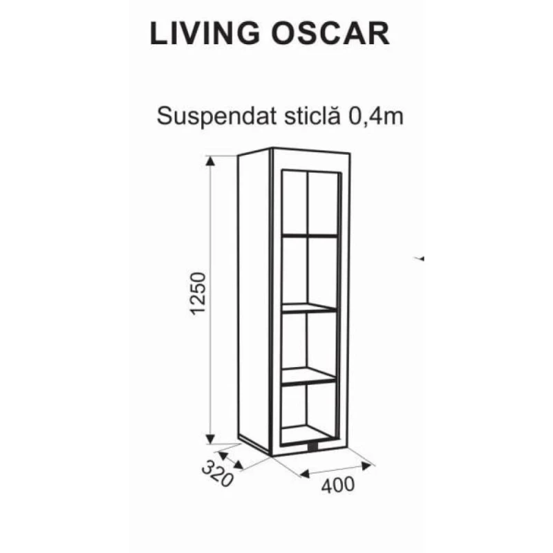 Dulap suspendat Ambianta LIVING OSCAR DULAP-SUSPENDAT STICLA, PAL melaminat,  MDF,  Bardolino, 125 x 40 x 32