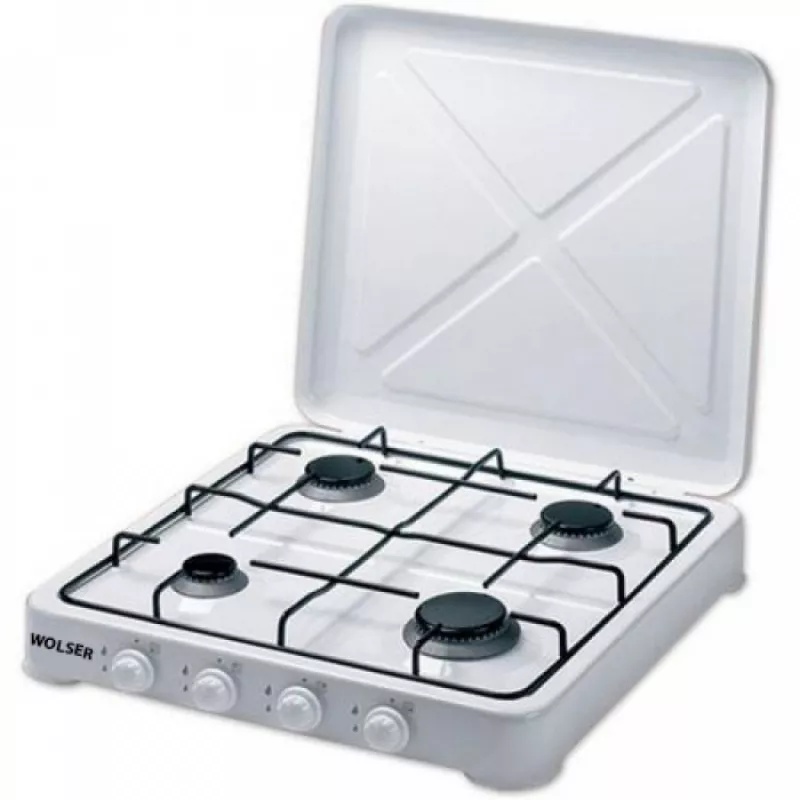 Aragaz de masa WOLSER WL-F 04 WE, 4 arzatoare,  Email,  Mecanica,  Aprindere electrica,  Alb