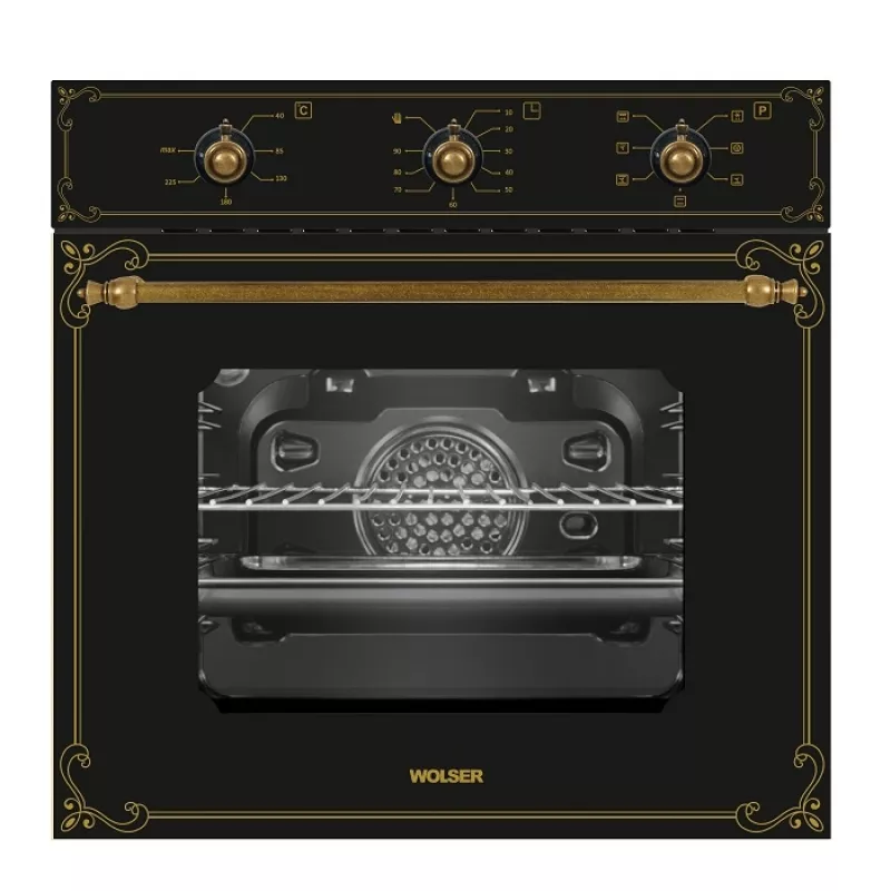 Cuptor electric incorporabil WOLSER WL- F 66 RUSTIC BLACK, 66 l,  Grill,  Timer,  7 moduri,  Curatare traditionala,  Negru