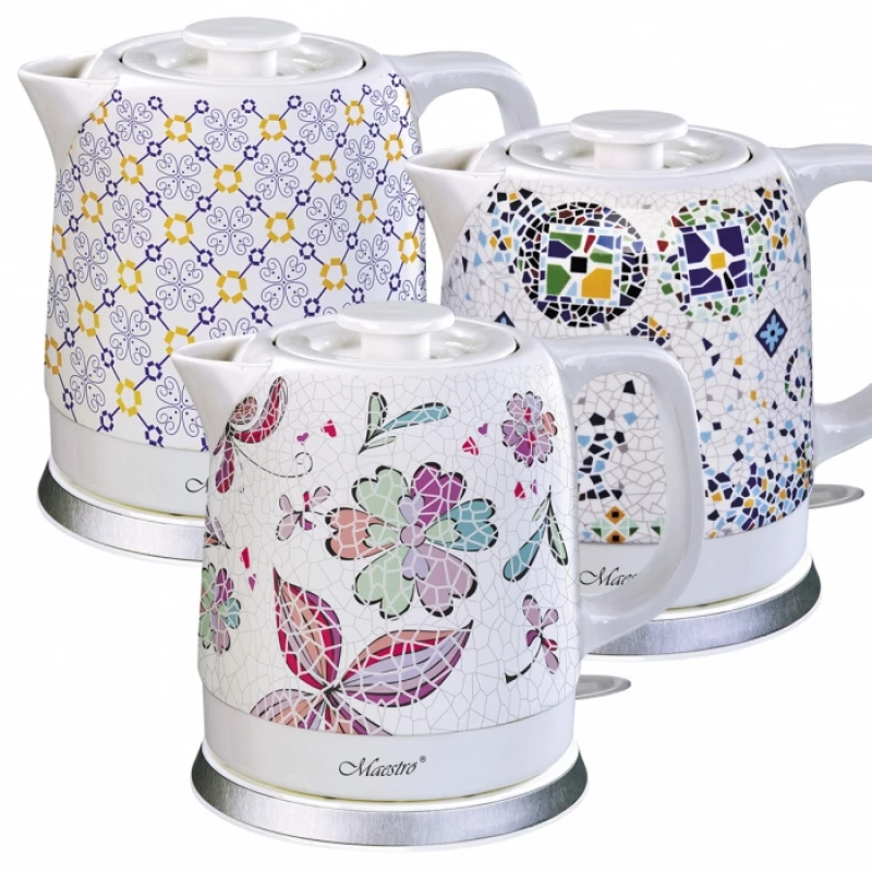 Ceainic electric Maestro MR -068 1.5 L, 1.5 l,  1200 W,  Ceramica,  Alb cu uzoare