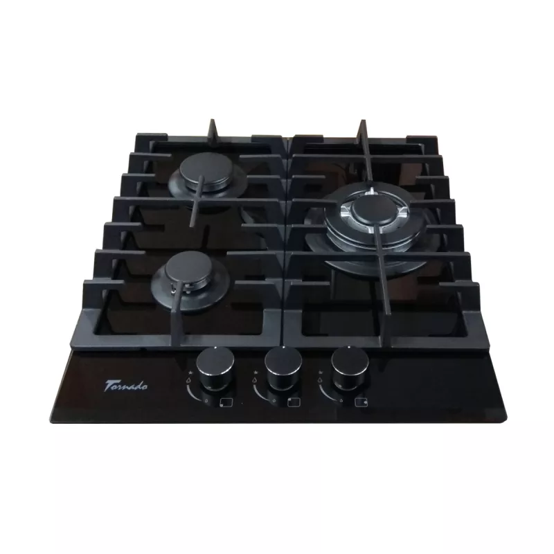 Plita incorporabila cu gaz TORNADO TR-453 HM BLACK, 3 arzatoare, Sticla calita, Negru