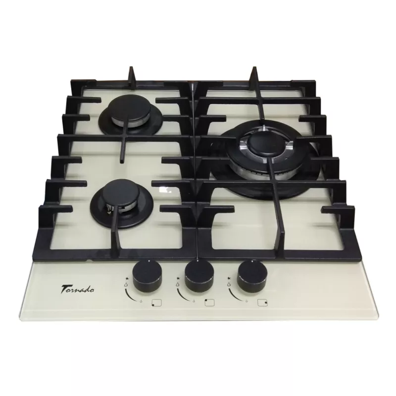 Plita incorporabila cu gaz TORNADO TR-453 HM, 3 arzatoare, Sticla calita, Ivory