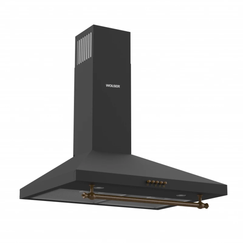 Вытяжка WOLSER WL-B 60 M BLACK RUSTIC KF, 700 м³/ч, 1 двигатель, 60 cм,  Жироулавливающий алюминиевый фильтр, Черный