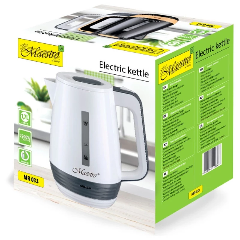 Ceainic electric Maestro MR -033, 1.7 l,  2200 W,  Plastic,  Alb
