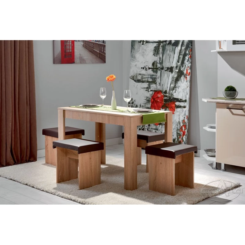 Masa Ambianta MIA, Masa,  4 taburete,  PAL melaminat,  Piele eco,  Bardolino, 108 x 76 x 68