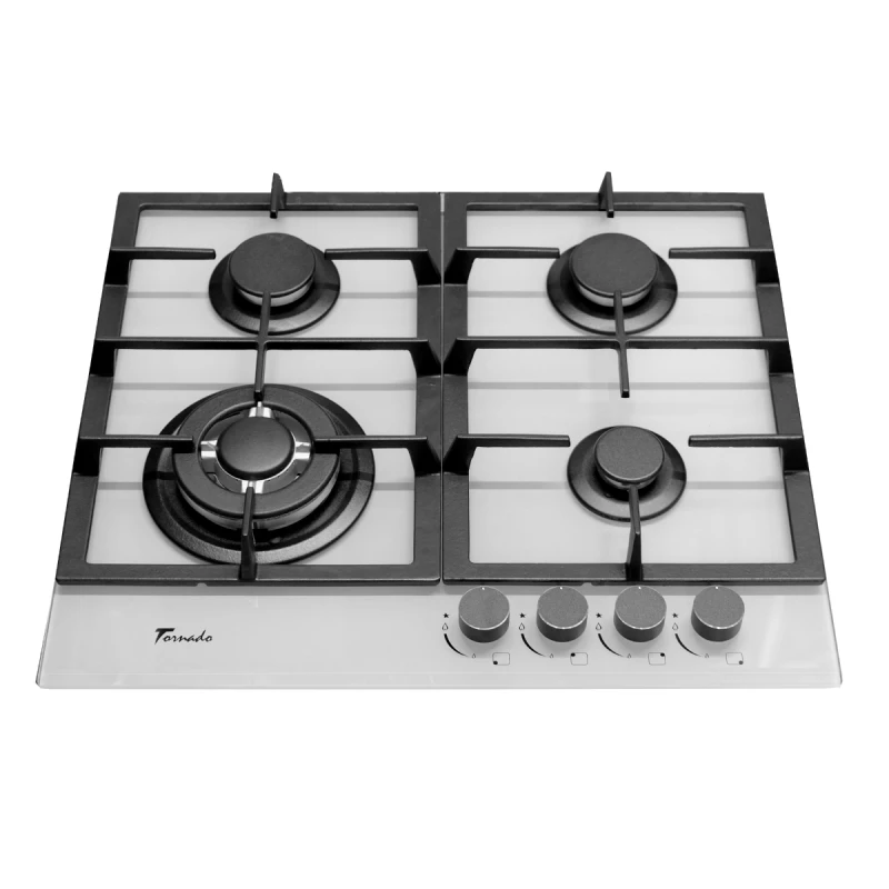 Plita incorporabila cu gaz TORNADO TR4033 WHITE GLASS, 4 arzatoare, Sticla calita, Alb