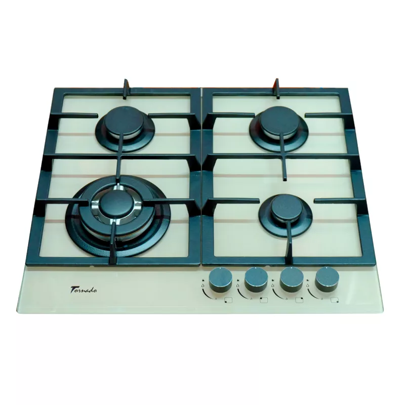 Plita incorporabila cu gaz TORNADO TR4033 IVORY GLASS, 4 arzatoare, Sticla calita, Ivory