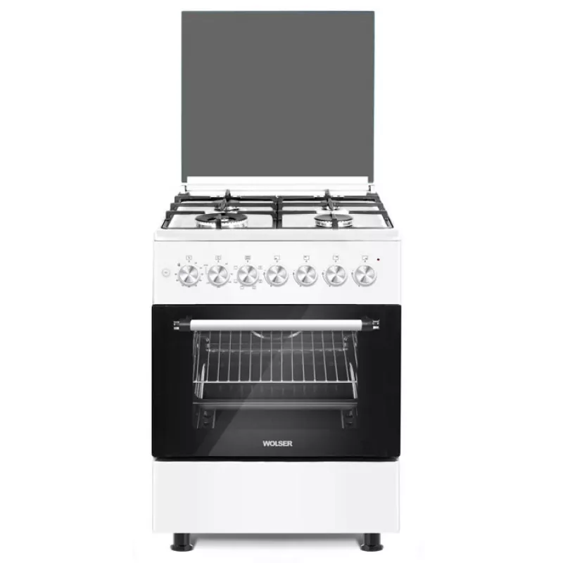 Aragaz combinat WOLSER WL- F 60602  WHITE TURBO FFD, 53 l,  4 arzatoare,  Aprindere electrica,  Timer,  Curatare traditionala,  60 cm,  Alb, Negru