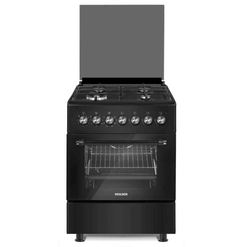 Aragaz combinat WOLSER WL-F 60602  BLACK TURBO FFD, 4 arzatoare,  Aprindere electrica,  Timer,  60 cm,  Negru