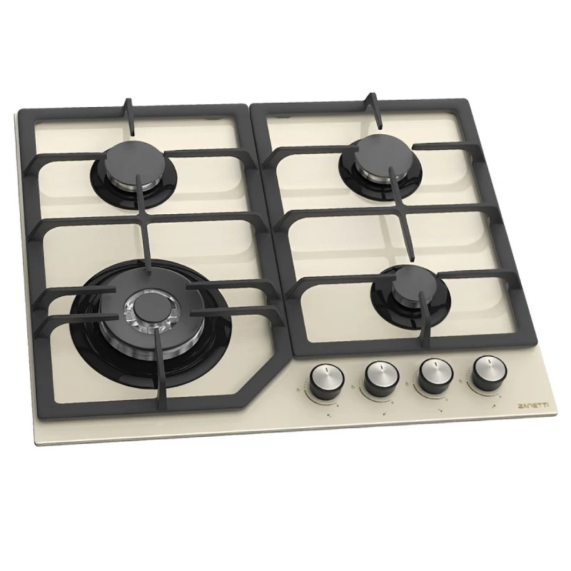 Plita incorporabila cu gaz ZANETTI 1150 GC TURBO, 4 arzatoare, Arzator Wok, Sticla calita, Bej