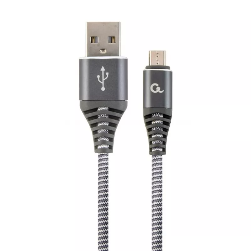 Cablu USB Cablexpert BLISTER MICROUSB/USB2.0,   2.0 M,   COTTON BRAIDED SPACEGREY/WHITE,  CC-USB2B-AMMBM-2M-WB2