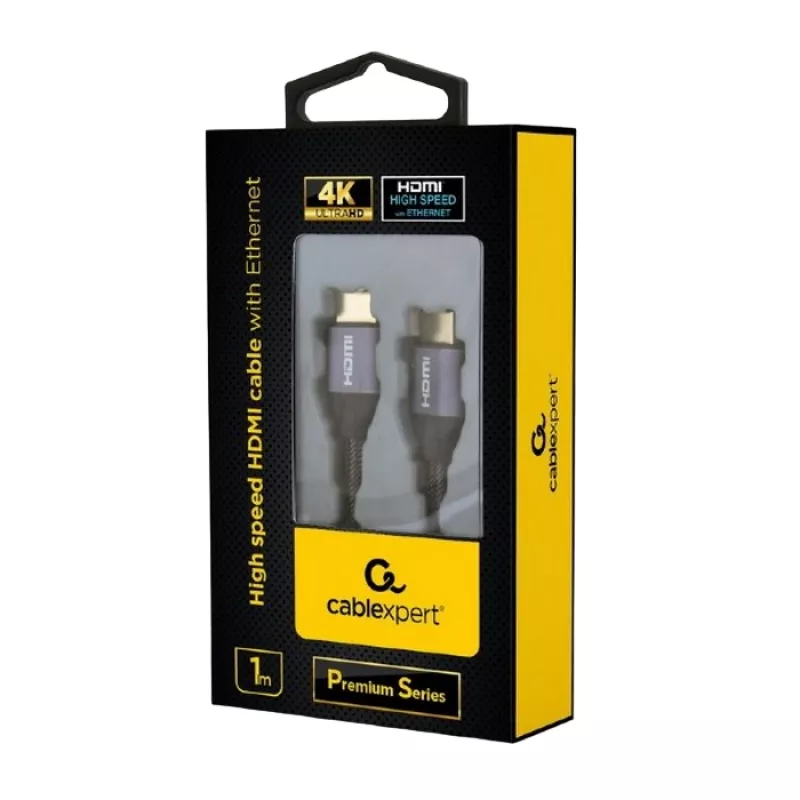 Cablu video Cablexpert BLISTER RETAIL HDMI TO HDMI WITH ETHERNET  PREMIUM SERIES,   1.0M,  4K UHD RETAIL PACKAGE