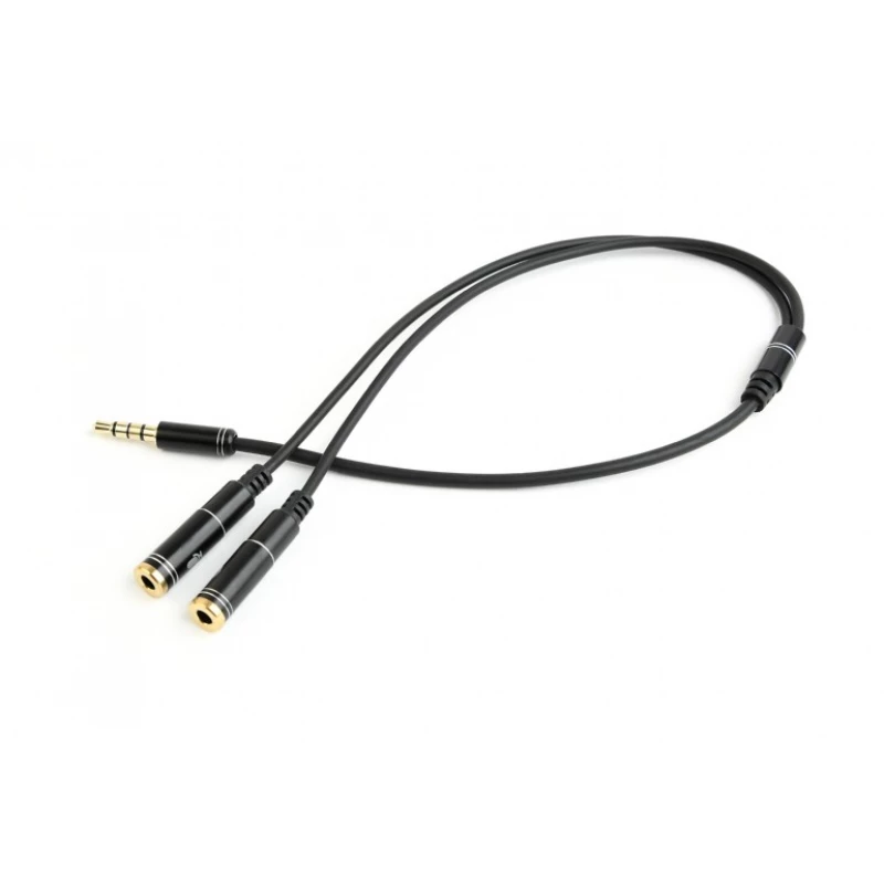 Cablu audio Cablexpert CCA-417M 3.5 MM 4-PIN PLUG TO 3.5 MM STEREO + MICROPHONE SOCKETS ADAPTER CABLE,  20CM,  BLACK