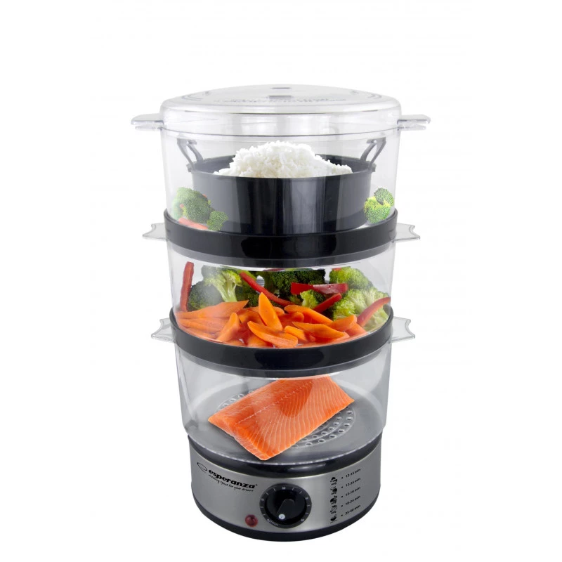 Oala de fiert cu aburi ESPERANZA STEAM VOLCANO EKG009, 7.5 l,  400 W,  3 zone gatire,  Inox,  Gri,  Negru