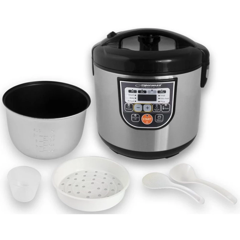 Multifierbator ESPERANZA COOKING MATE EKG011, 5 l,  860 W,  11 programe,  Pregatire felul intai,  terci,  orez,  pilaf,  gatire cu aburi,  tocana,  prajire,  iaurt,  Inox,