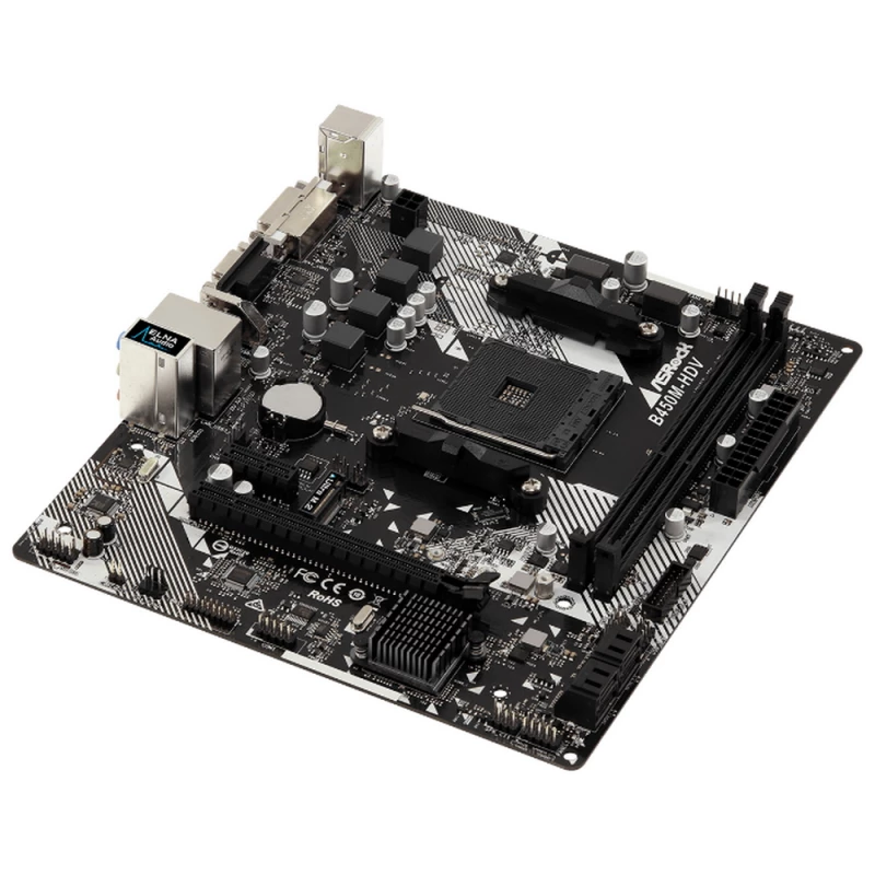 Материнская плата ASROCK B450M-HDV R4.0, AM4, B450 2xDDR4 VGA DVI HDMI 1xPCIe16 1xM.2 4xSATA mATX