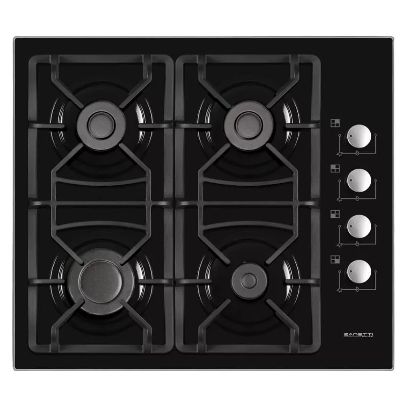 Plita incorporabila cu gaz ZANETTI ECO 1140, 4 arzatoare,  Sticla calita,  Aprindere electrica,  Negru