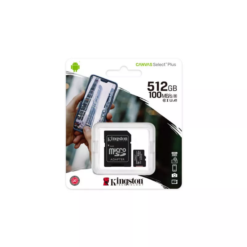 Card de memorie KINGSTON CANVAS SELECT PLUS SDCS2/512GB, MicroSD 512GB, Class10,  A1,  UHS-I,  SD adapter