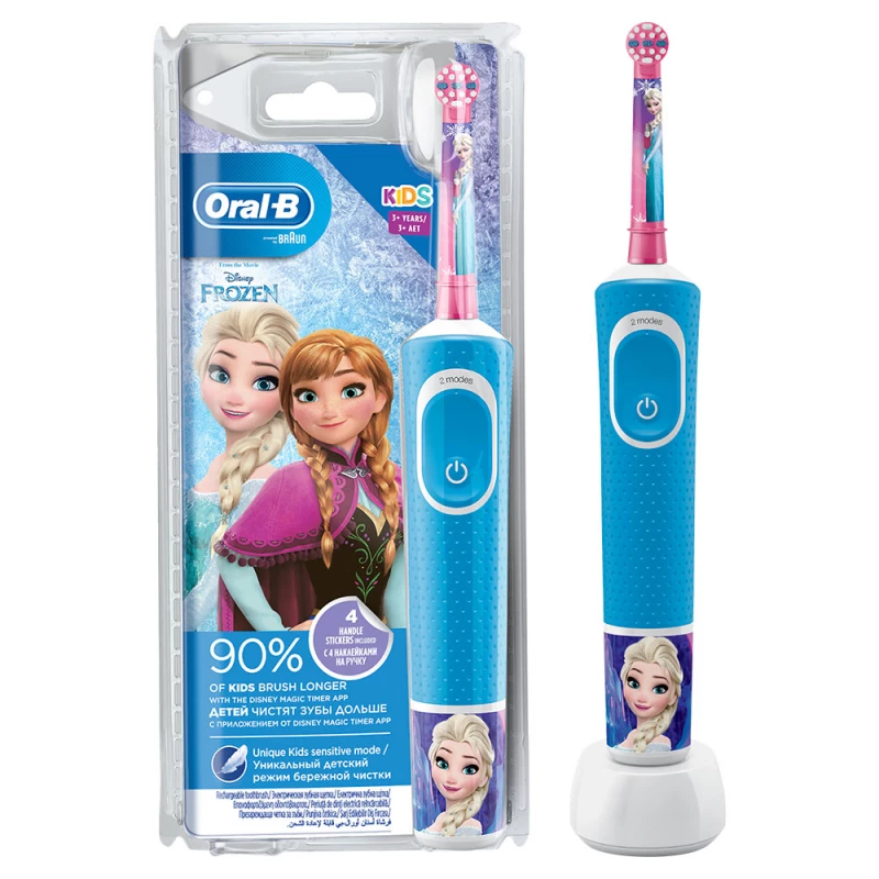Periuta de dinti electrica BRAUN Kids Vitality D100 Frozen, Pentru copii,  7 600 RPM,  Timer 2 minute,  Albastru deschis,  Roz