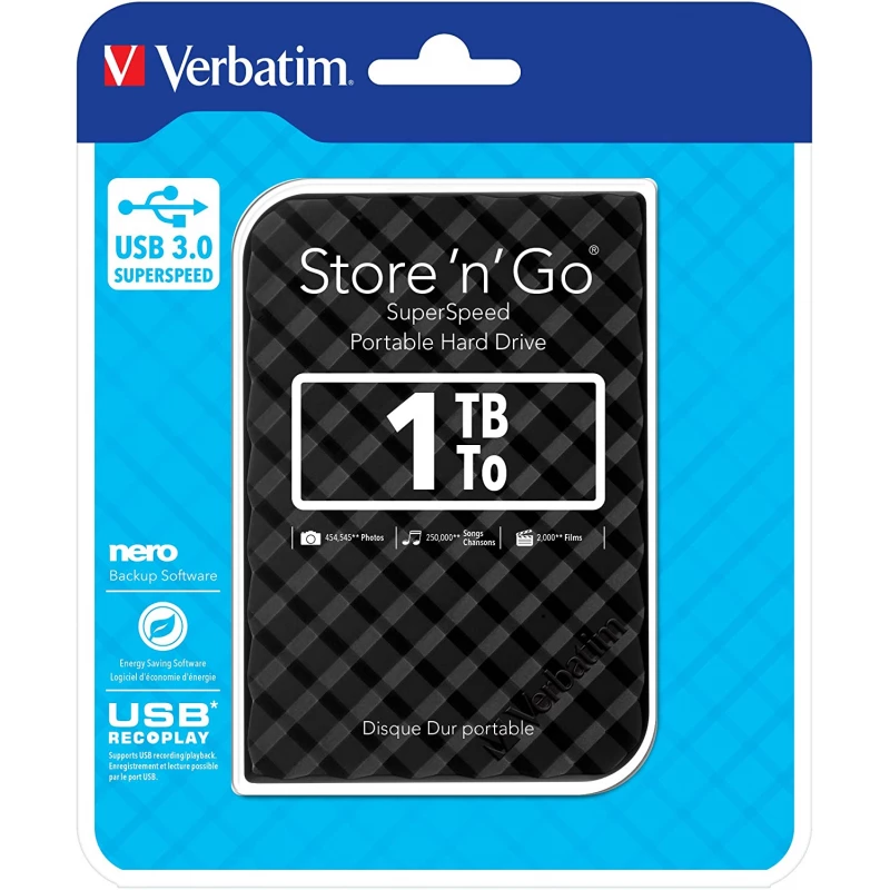 Жёсткий диск внешний VERBATIM STORE 'N' GO 53194, 1.0TB, 2.5