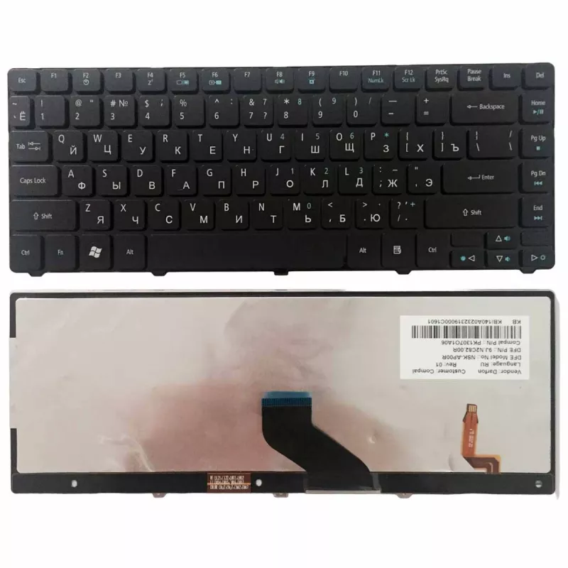 Клавиатура для ноутбука ACER Aspire 4540 3810 3410 3820 4250 4251 4252 4253 4332 4333 4336 4339 4410 4551 4745 4553 4560 4736 4752 4733 4810 5935 5940 5942, ENG/RU Black
