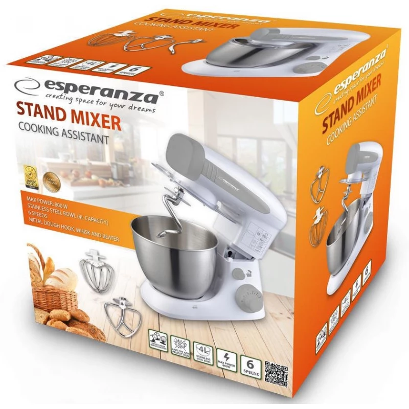 Robot de bucatarie ESPERANZA COOKING ASSISTANT EKM024, 800 W,  6 viteze,  4 l,  Pentru amestecare,  framantare