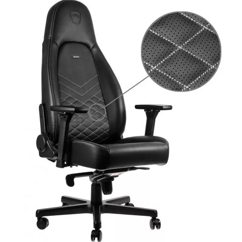 Fotoliu Gaming NobleChairs ICON NBL-ICN-PU-BPW BLACK/WHITE, Metal, Piele eco, Gazlift, 150 kg, 165-190 cm, Negru, Alb
