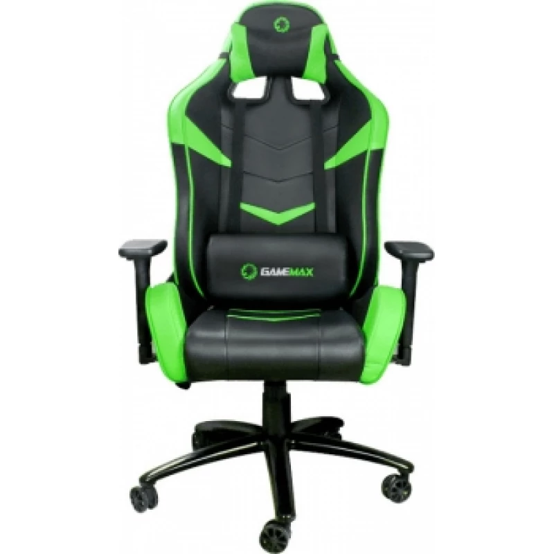 Fotoliu Gaming GAMEMAX GCR08 Black/Green, Metal,  Piele artificiala,  Gazlift,  150 kg,  Negru,  Verde