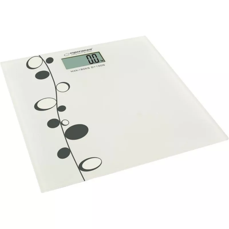 Cantar de podea ESPERANZA ZUMBA EBS005 WHITE, 180 kg, Sticla, Alb cu desen