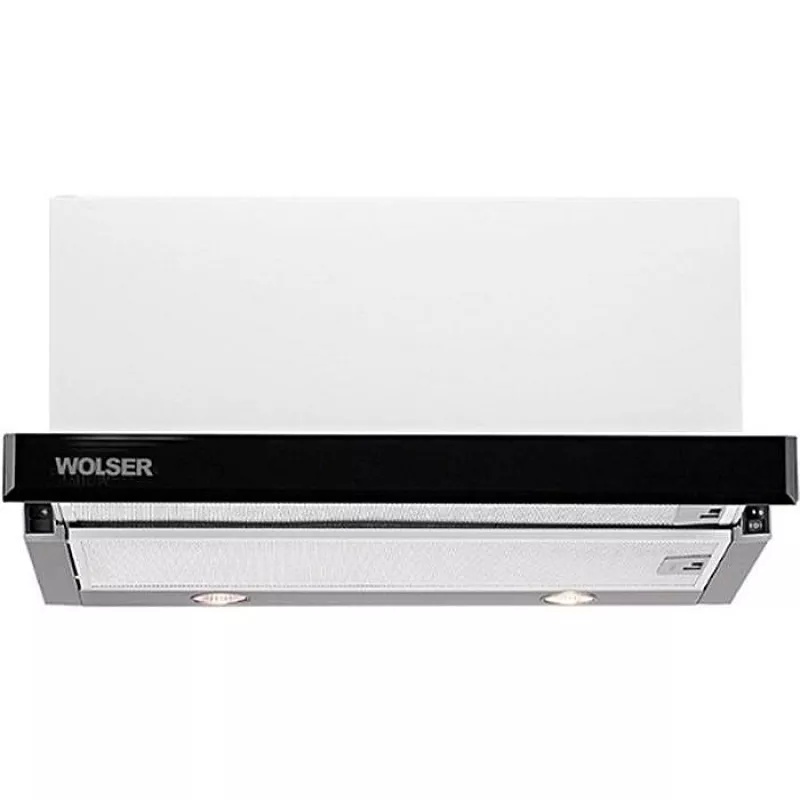 Hota WOLSER WL-60 FG IX BL, 700 m³/h, 1 motor, 60 cm, Filtru din aluminiu absorbant de grasimi, Inox, Negru