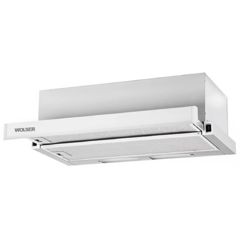 Hota WOLSER WL-60 FG IX WH, 700 m³/ h, 1 motor, 60 cm, Filtru din aluminiu absorbant de grasimi, Alb