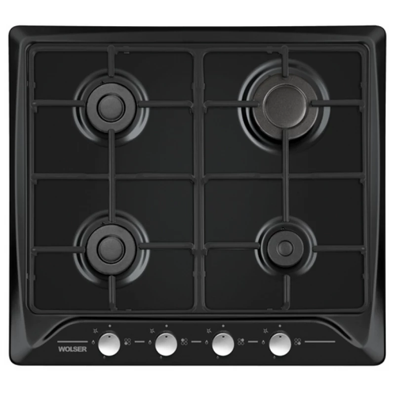 Plita incorporabila cu gaz WOLSER WL-F6400 EN BLACK, 4 arzatoare,  Email, Aprindere electrica,  Negru