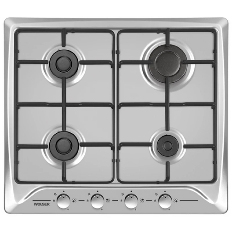 Plita incorporabila cu gaz WOLSER WL- F 6400 EN INOX, 4 arzatoare, Aprindere electrica, Inox