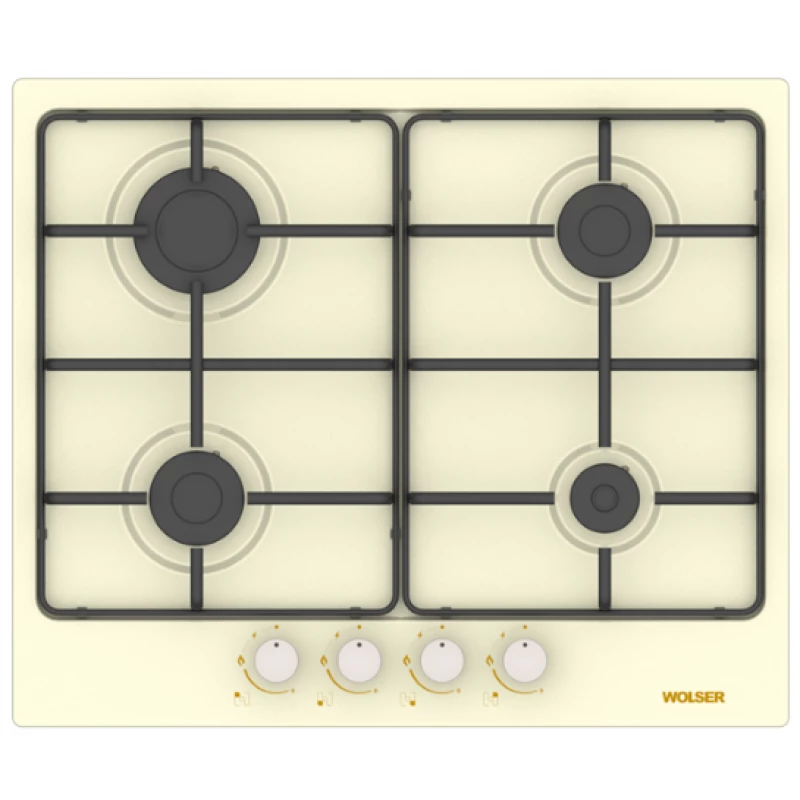 Варочная газовая панель WOLSER WL- F 6400 EN IVORY, 4 конфорки, Эмаль, Электроподжиг