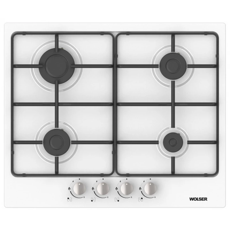 Варочная газовая панель WOLSER WL- F 6400 EN WHITE, 4 конфорки,  Эмаль,  Электроподжиг,  Белый