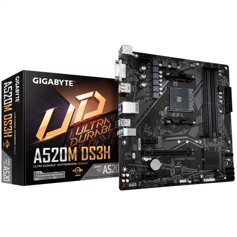 Placa de baza GIGABYTE A520M DS3H, AM4, A520 4xDDR4 DVI HDMI DP 1xPCIe16 1xM.2 4xSATA mATX