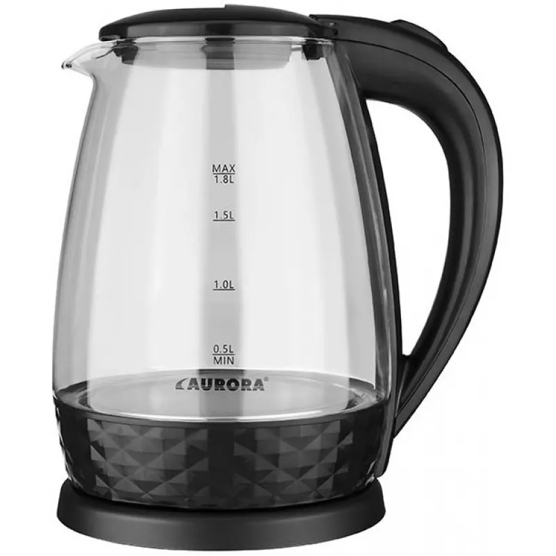 Электрочайник Aurora AU3503, 1.8 л,  1750 Вт,  Стекло,  Пластик,  Фильтр,  Вращение на 360,  Индикатор уровня воды,  Индикация включения,  Прозрачный,  Черн