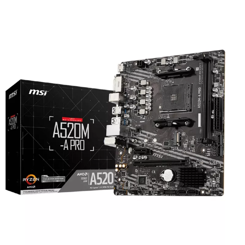 Placa de baza MSI A520M-A PRO, AM4, A520 2xDDR4 DVI HDMI 1xPCIe16 1xM.2 4xSATA mATX