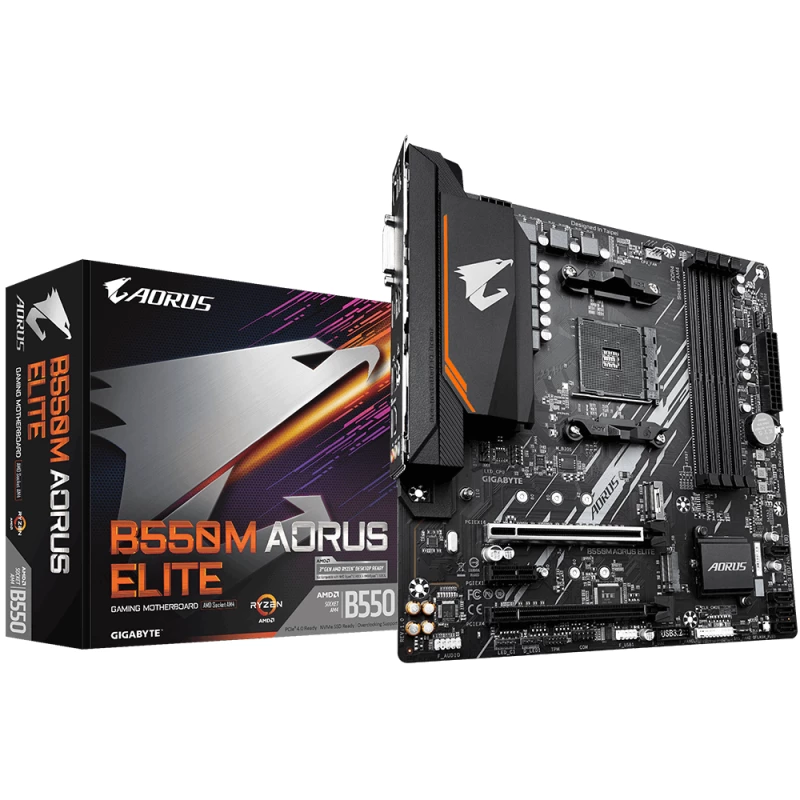 Placa de baza GIGABYTE B550M AORUS ELITE, AM4, B550 4xDDR4 DVI HDMI 1xPCIe4.0 2xM.2 4xSATA mATX