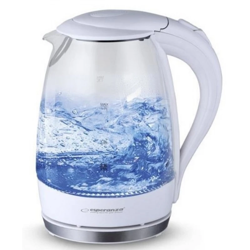 Ceainic electric ESPERANZA SALTO ANGEL EKK011W, 1.7 l,  2200 W,  Sticla,  Plastic,  Transparent,  Alb