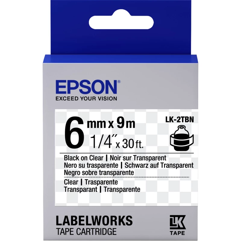 Cartus EPSON 6MM/9M LK2TBN CLEAR BLK/CLEAR,  C53S652004