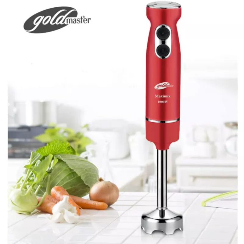 Блендер погружной GOLDMASTER GM 7244 K, 1000 Вт,  2 скорости,  Нержавеющая сталь,  Красный